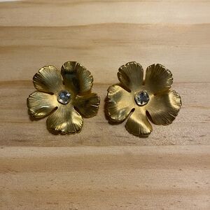 Anthropologie Gold Floral Crystal Center Earrings - Women Jewelry